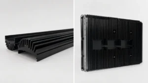 CNC-machined and extruded aluminum heat sinks with black anodizing