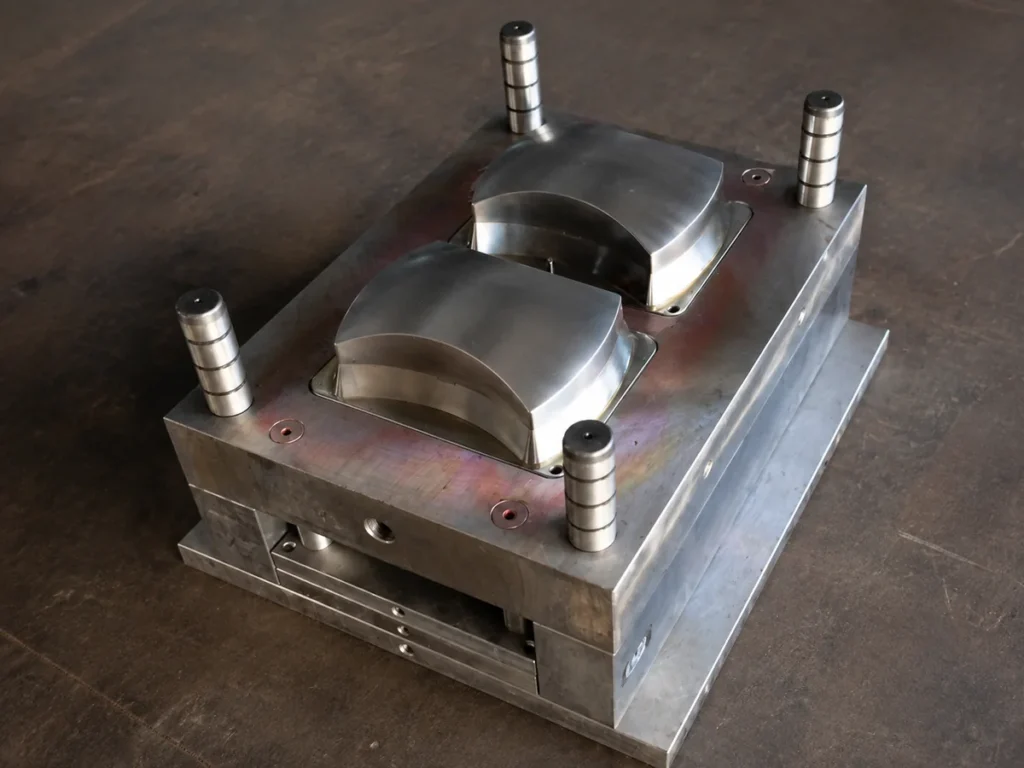 Steel rapid tooling mold with guide pillars and machined forming inserts at the SAMSHION factory.