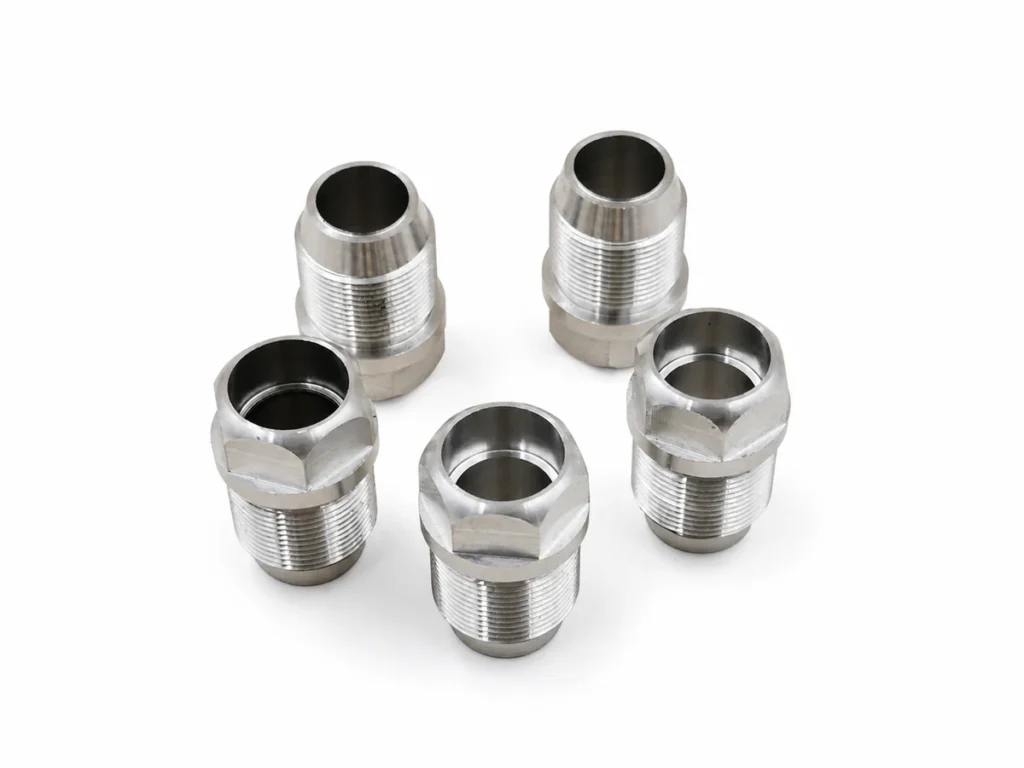 Small-batch 6061-T6 aluminum turn-mill components with external threads and hexagonal wrench sections