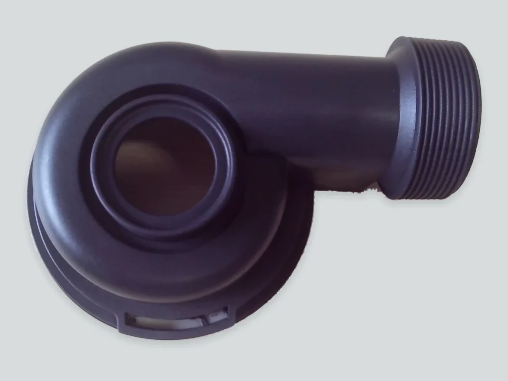 ABS injection molded water pump component with a circular opening and an external thread
